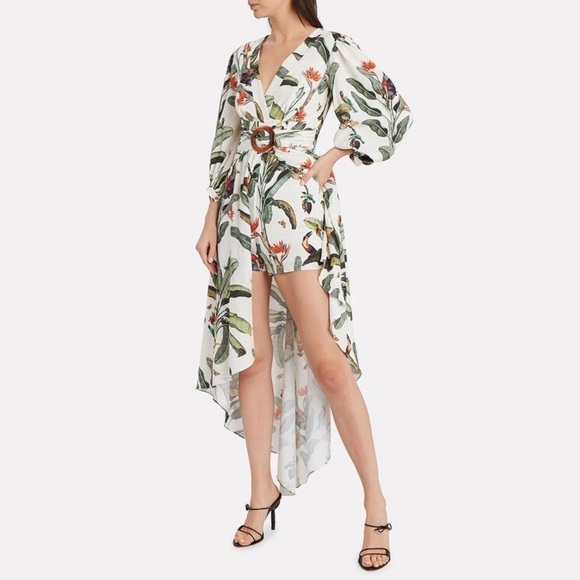 PatBO Pants - PatBo Hi-Lo Tropical Romper Dress - Size 6 - White and Green